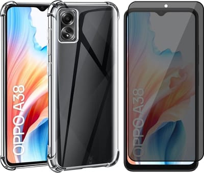Hoesje geschikt voor Oppo A38 4G / A18 4G - Privacy Screenprotector Volledig Dekkend Glas - Shockproof Transparant