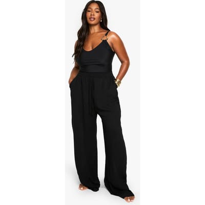 boohoo Dames Plus Beachwear Essentials Wijde Pijpbroeken | Zwart | Maat: 48