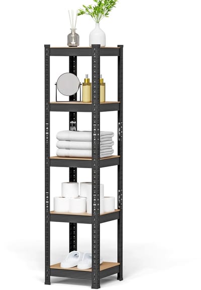 Dailygoods Opbergrek met 5 niveaus, 37 x 37 x 150 cm, verstelbare planken, industriële stijl, voor keuken, woonkamer