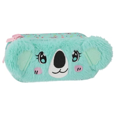 Koala Turquoise pluche school etui, zakje voor meisje, met rits 5x22x10cm