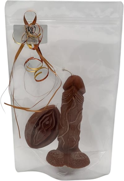 KV DESIGNS Piemel & Vagina Kaarsen Cadeauset - Kaarsen Cadeauset - Handgemaakt van Koolzaadwas - Erotisch Cadeau - Cadeauklaar Verpakt - donker bruin