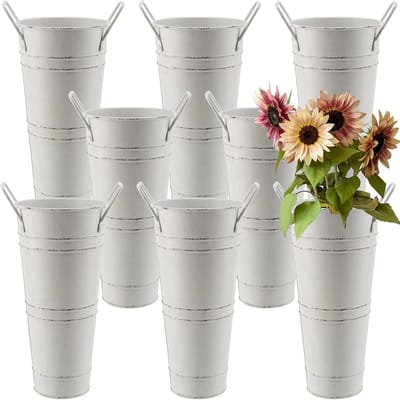 Set van 8 Gegalvaniseerde Metalen Bloemenvazen - Rustieke Decoratie voor Bruiloft en Thuis