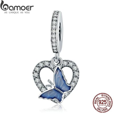 925 Sterling Zilver Kristal Vlinder Met Hartvormige Bedel Past Vrouwen Bedelarmbanden DIY Sieraden Vriendin Cadeau Scc818 gray