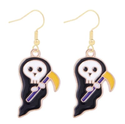 Plux Fashion Grim Reaper Oorbellen - Goud - 4cm - Metaal - Heren - Dames - Sieraden - Goude Oorbellen - Oorhangers - Grim Reaper Earrings - Sieraden Cadeau - Luxe Style - Duurzame Kwaliteit - Halloween - Oktoberfeest - Kerst