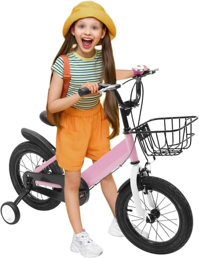 14 inch Kinderfiets Roze (Jongen & Meisje) met Zijwieltjes en Verstelbaar Zadel