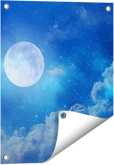 Gards Tuinposter Volle Maan in de Blauwe Hemel met Sterren - 40x50 cm - Tuindoek - Tuindecoratie - Wanddecoratie buiten - Tuinschilderij