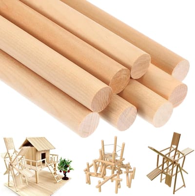 8 Stuks Houten Stokken voor Creatief Gebruik, 2cm x 30cm Ronde Bamboe Stokken | Natuurlijke Onbewerkte Houten Dowel Stokken voor Modelbouw, DIY, Handwerk en Decoratie