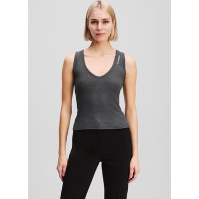 Karl Lagerfeld Ribbed V-neck Tank Melange Grey Melange Taglia: XS | Canottiere Outlet | Donna | Grigio