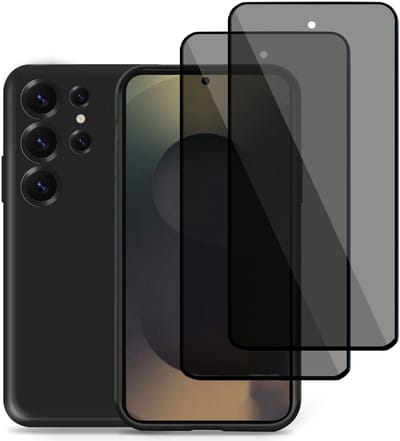 Technow hoesje + 2x Privé Screenprotector geschikt voor Samsung S25 Ultra – Privacy Tempered Glass - Back Case Cover Zwart