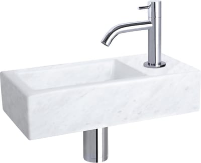 Differnz Helios fonteinset - 37.5x18.5x9.5cm - Rechthoek - 1 kraangat - Gebogen chromen kraan - Mineraalsteen Marmer
