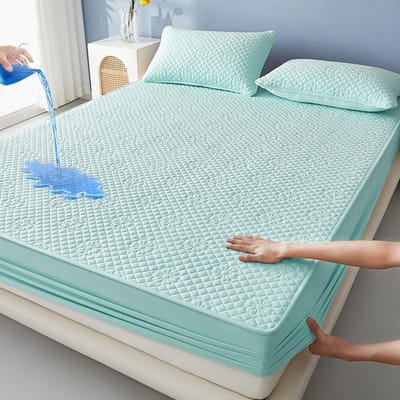 Matrashoes + 2 kussenslopen, TPU-laag voor waterdicht en ademend gebruik, geschikt voor matrassen tot 28 cm dik,Bloem - Groen,180*220cm+kussensloop 48*74cm