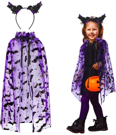 Dailygoody - Vleermuiskostuum - Halloween-kostuum - Fantasiekleding voor kinderen - Paarse vleermuiscape - Cosplay accessoires - Geschikt voor meisjes...