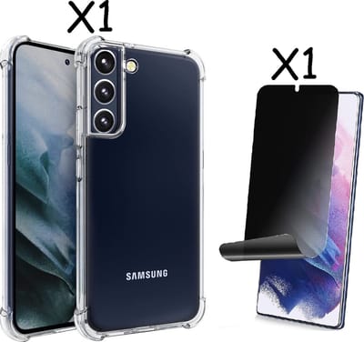 Hoesje Geschikt Voor Samsung Galaxy S22 Hoesje Anti Shock transparant silicone met Privacy - Hoesje Geschikt Voor Samsung Galaxy S22 hoesje Backcover hoesje -Hoesje Geschikt Voor Samsung Galaxy S22 Privacy Screenprotector 1 pack