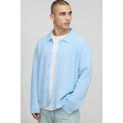 Boxy Fit Geborsteld Gebreid Shirt | Light Blue | Size XS