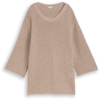 Tom Tailor - Plus Size - Loose fit gebreide trui met gaatjespatroon - Maat 46 - soft taupe grey