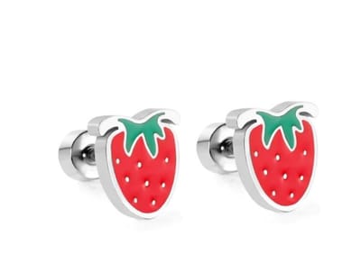 Roestvrijstalen oorbellen aardbeien rvs - stainless steel