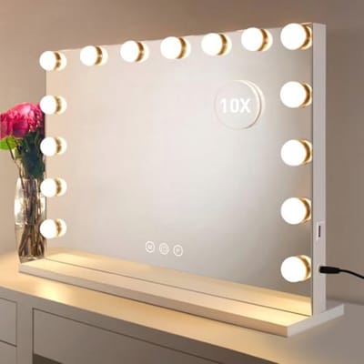 Grote Hollywood-make-upspiegel met 15 dimbare LED-lampen en 3 kleurmodi