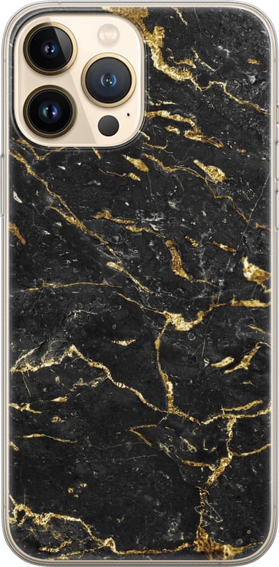 Leuke Telefoonhoesjes - Hoesje geschikt voor iPhone 13 Pro Max - Marmer zwart goud - Soft case - TPU - Marmer - Zwart