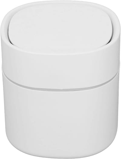 Mini Desktop Prullenbak met Deksel - Kleine Afvalbak Dispenser voor Badkamer en Salontafel (Wit)