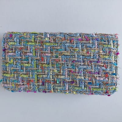 Portemonnee blauw pastel tinten - rechthoek vorm - rits afsluitbaar - ruim - 12 pasjes - goud accentjes - multi kleuren