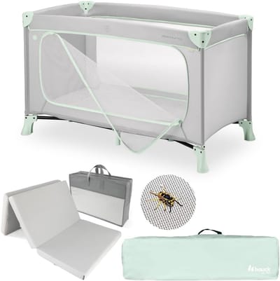 Reisbed met Matras - Baby slaapplek - Veilig slapen - Inclusief insectennet - 125 x 65 x 76 cm - Mintgroen