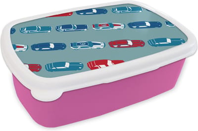 Broodtrommel Roze - Lunchbox - Brooddoos - Patroon - Auto - Race - Jongens - Kinderen - Kids - Kind - 18x12x6 cm - Kinderen - Meisje