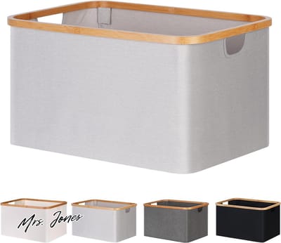 Mrs. Jones Opvouwbare wasmand bamboestof opvouwbare opbergmand opbergmand wasmand wasmand voor slaapkamer-badkamer 60 liter lichtgrijs. .