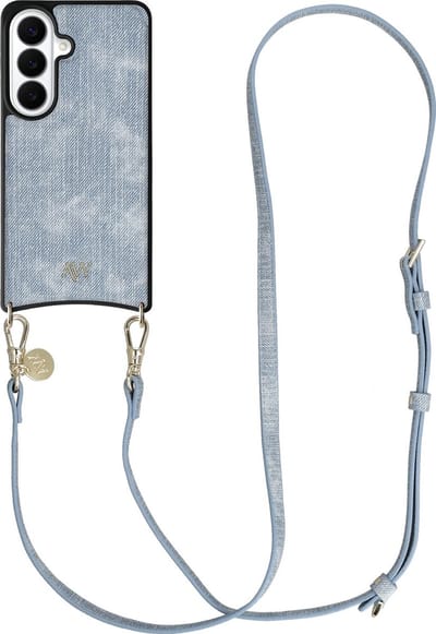 AVY Hoesje Geschikt voor Samsung Galaxy S26 Plus | Compatibel met MagSafe | Kunstleren Case met Telefoonkoord | Crossbody | Denim | Long Denim