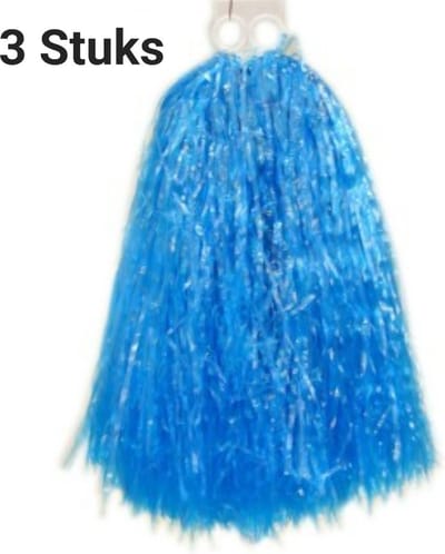 3 x Stuks cheerball/pompom Blauw met ringgreep 23 cm voor kinderen / Volwassenen - Cheerleader verkleed accessoires, Carnaval