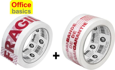 Tape set 'Fragile' & 'Bande de Garantie' - Office Basics - 50mm x 66m