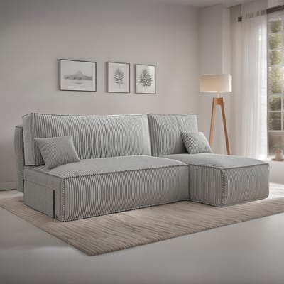 Hoekbank Jelle - Universeel - Ribstof - Grijs - Slaapbank met opbergruimte - Lounge Links of Rechts - Direct Leverbaar - Hoekzetel - Chaise longue - Zetel met slaapgedeelte - 3 zits - Zitcomfort Medium