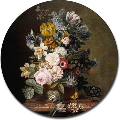 Muurcirkel Stilleven met bloemen - Eelke Jelles Eelkema - 60x60 cm - Wandcirkel - Dibond - Aluminium