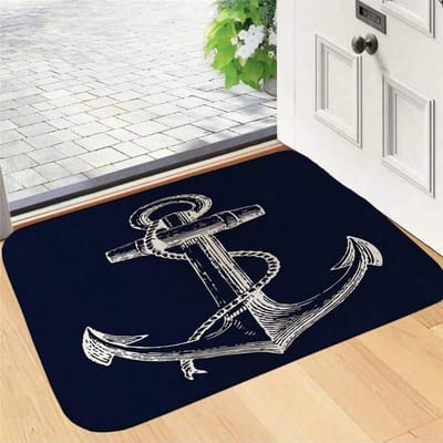 1 Stuk Wit Anker & Marineblauw Nautisch Wasbare Deurmat Antislip Entree Vloerkleed Gemakkelijk Schoon te Maken Hal Badkamer Keuken Kleed 50x80cm