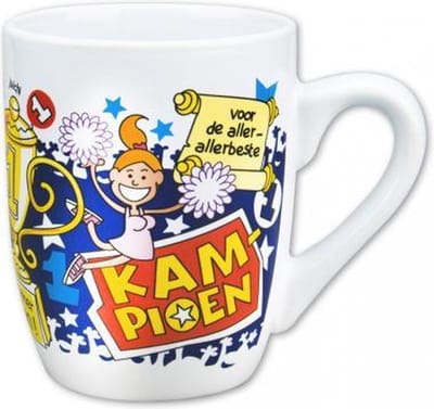 mok cartoon-stijl kampioen keramiek 325ml blauw/wit