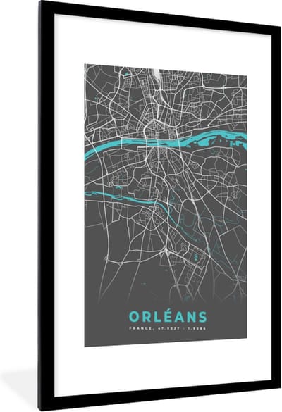 Fotolijst incl. Poster - Orléans - Stadskaart - Kaart - Plattegrond - Frankrijk - 60x90 cm - Posterlijst