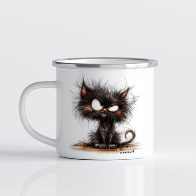 Creasowl® Emaille Mok Kat 350ml – Vintage Camping Mok met Kattenprint – Lichtgewicht & Duurzame Koffiemok - Mok kat - Katten mok - Enamel koffiemok