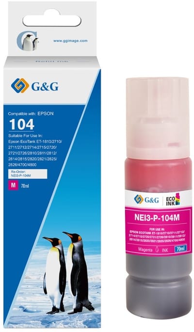 G&G 104 XL Inkt Geschikt voor Epson 104 EcoTank Inktflessen -Magenta - Hoge Capaciteit