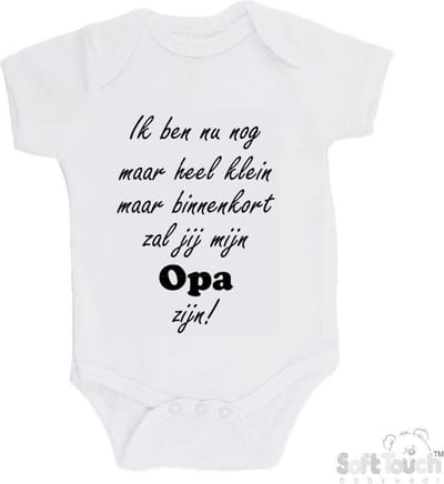 100% katoenen Romper "Ik ben nu nog maar heel klein maar binnenkort zal jij mijn opa zijn!" Unisex Katoen Wit/zwart Maat 56/62