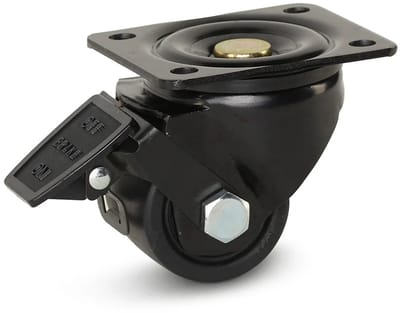 Zwart nylon zwaarlast zwenkwiel geremd met topplaat - 65mm - 500kg