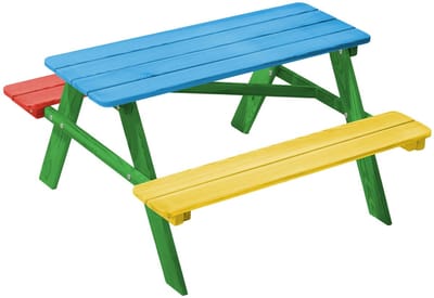 KADAX Kinderpicknicktafel met banken, kindermeubel voor picknick, kindertafel van hout, picknickset voor tuin, kinderzitgroep van hout, kinderzitgroep (kleurrijk)