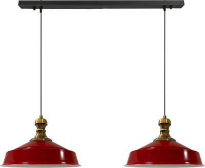 Bamyum AsletlKnob Hanglamp Eettafel Lamp 2 Vlam Rood Ø40 cm Vintage Eettafel Lamp, Lampenkap Hanglamp