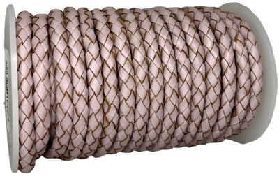 Gevlochten Leren Koord Rond, 5 m x 5 mm - Rond Gevlochten Lederen Koord, Voor Halskettingen, Armbanden, Sieraden, Knutselkralen en Veters (Metallic Rose)