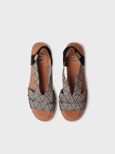 Dames espadrille met brede hak en tweekleurig elastiek | DALYN