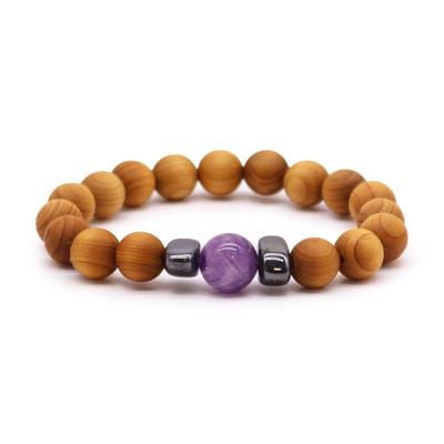 Cederhouten Armband met Amethist – Derde Oogchakra – 7 cm