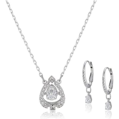 Swarovski Sparkling Dance Peervormige Ketting Set Dames Ketting Set Kristal Legering Rhodium-Plated 5272368 Box+Shopping Bag (Random Color) white