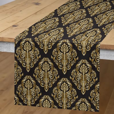 ABAKUHAUS Herfstdamast Tafelloper – Victoriaans patroon – 40x300 cm – koksgrijs-kameel