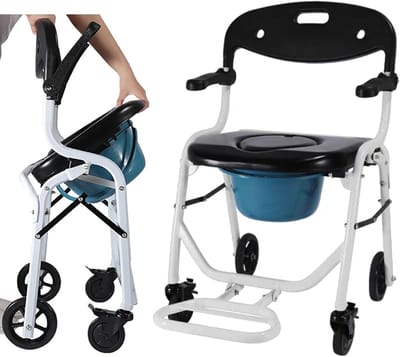 Mobiele Toiletstoel - Douchestoel Wielen - Ondersteuning Zorg - Inklapbaar Aluminium - Tot 150kg