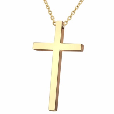 Fako Bijoux - Ketting Met Kruisje Classic - Kruis - 17x31mm - 45cm - Stainless Steel - RVS - Staal - Goudkleurig