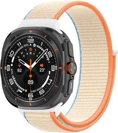 By Qubix - Compatible Samsung bandje - Nylon loop bandje - Beige - Geschikt voor Samsung Galaxy Watch Ultra / Ultra 2 - 47mm