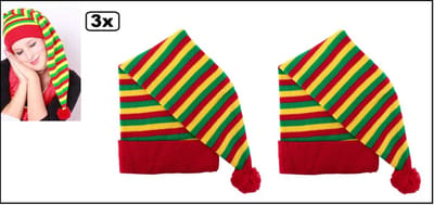 3x Slaapmuts lang rood/geel/groen - Slaapmuts Themafeest fun carnaval optocht slaapfeest festival thema feest verjaardag fun